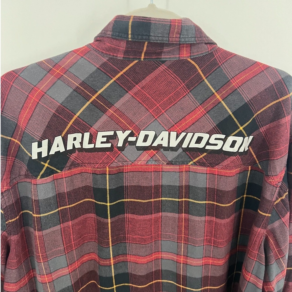 Harley-Davidson Mens XL Red Plaid Flannel Long Sleeve Western Button Up Shirt - Picture 7 of 10